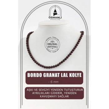Bordo Granat Lal 6 mm Dizi Doğal Taş Kolye