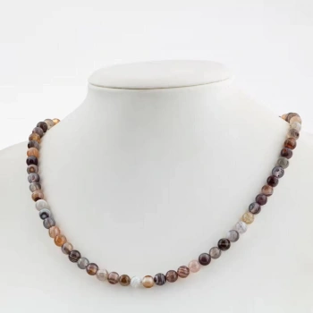 Botswana Akiği 6 mm Düğümlü Doğal Taş Kolye