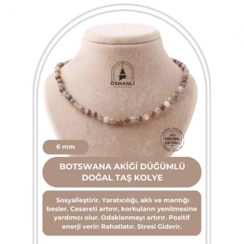 Botswana Akiği 6 mm Düğümlü Doğal Taş Kolye