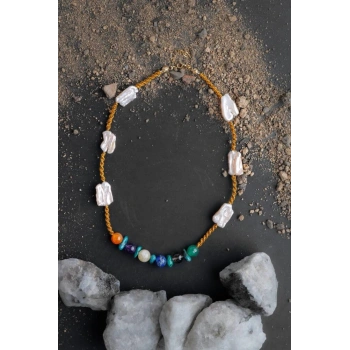 Çakra İnci Kolye Ametist, Dumanlı Kuvars, İnci, Lapis Lazuli, Sitrin