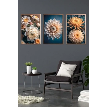 Çiçek 3d 3lü Mdf Tablo