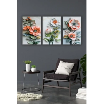 Çiçek 3d 3lü Mdf Tablo
