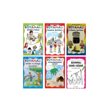 Çocuklar İçin Boyamalı Dini Bilgiler Seti 6 Kitap