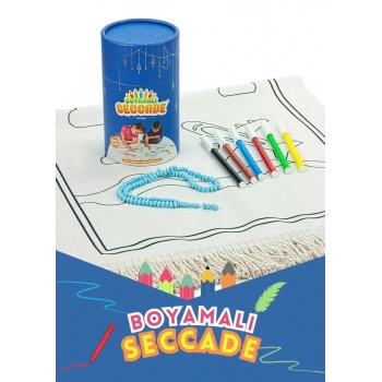 Çocuklara Özel Yıkanabilir Boyamalı Seccade Seti - Mavi