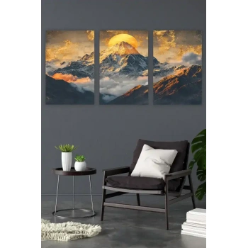 Dağ Manzara Üçlü Mdf Tablo