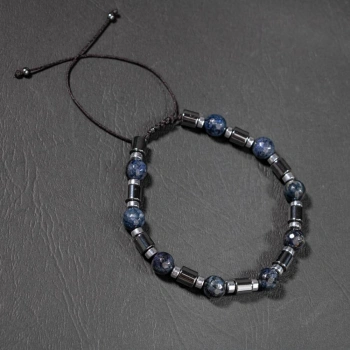 Dumortierit-Hematit Doğal Taş Erkek Makrome Bileklik