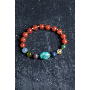 En Değerli Taşlardan Çakra Bilekliği Yemen Akiği, Yakut, Mavi Safir, Beyaz Topaz, Kiyanit, Zümrüt, Turkuaz, Zebercet