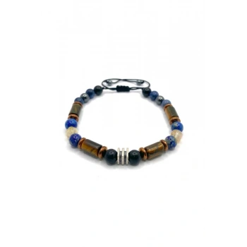 Erkek Başarı Kariyer Cesaret Bilekliği Shungite (Şungit) - Sodalit - Hematit - Lapis - Dumortierit - Kaplan Gözü - Sitrin