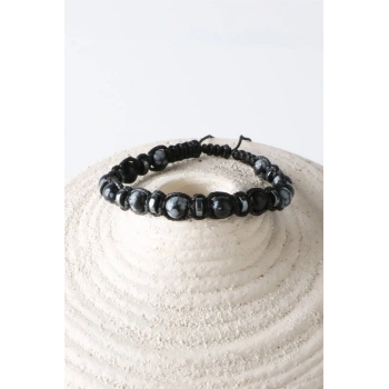 Erkek Bilekliği Orijinal Hakiki Sertifikalı Karlı Obsidyen - Hematit İpli Doğal Taş Bileklik 6mm
