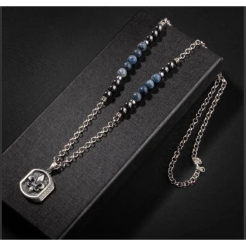 Erkek Kolyesi Dumortierit-hematit Doğal Taş Gümüş Tasarım Kolye