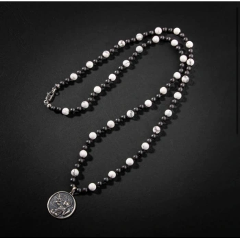 Erkek Kolyesi Havlit-hematit Doğal Taş Gümüş Tasarım Kolye