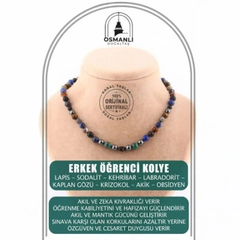 Erkek Öğrenci Kolye- Lapis, Sodalit, Kehribar, Labradorit, Kaplan Gözü, Krizokol, Akik, Obsidyen