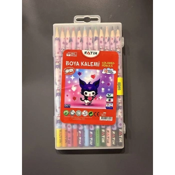 Fatih Kuromi Plastik Kutu Kuru Boya Kalemi 12 Renk Tam Boy