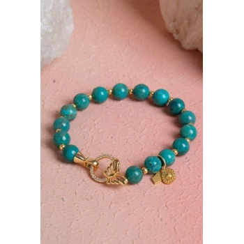 Firuze ( Turkuaz ) & Kelebek Motifli Gümüş Kapama Bileklik SK:041