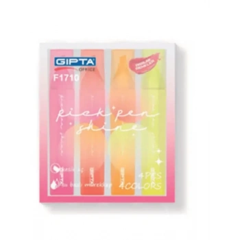 Gıpta Pick Pen Shine Fosforlu Markör 4 Lü Kalem Seti Sarı Pembe Turuncu Kırmızı
