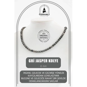 Gri Jasper 6 mm Dizi Doğal Taş Kolye