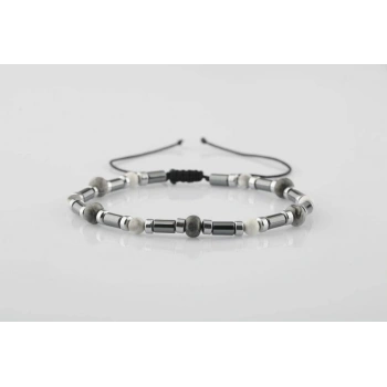 Gri Jasper-Hematit-Havlit Doğal Taş Bileklik