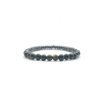 Hakiki Orijinal Sertifikalı 6mm Obsidyen - Hematit Doğal Taş Misinalı Bileklik