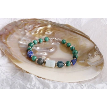 Hazel, Malahit-Lapis-Apatit-Akuamarin Doğal Taş Bileklik