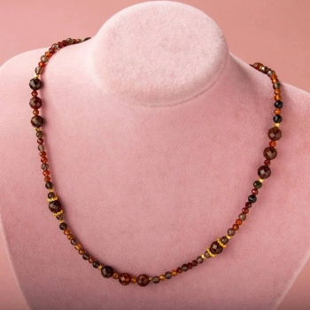 Hessonit Lal-Dumanlı Kuvars-Obsidyen Doğal Taş Kolye