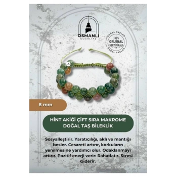 Hint Akiği 8mm Çift Sıra Makrome Doğal Taş Bileklik