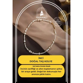 İnci Altın Kaplama Doğal Taş Kolye