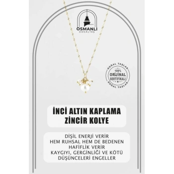 İnci Altın Kaplama Zincir Doğal Taş Kolye