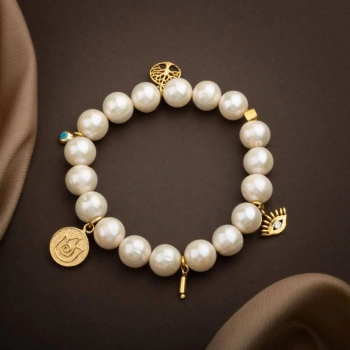İnci Doğal Taş Gümüş Charm Bileklik