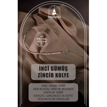 İnci Doğal Taş Gümüş Zincir Kolye