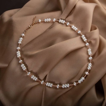 İnci-Hematit Doğal Taş Gümüş Kolye