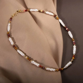 İnci-Jasper Doğal Taş Gümüş Kolye