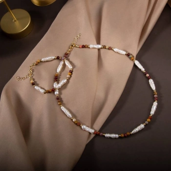 İnci-Jasper Doğal Taş Gümüş Takı Seti