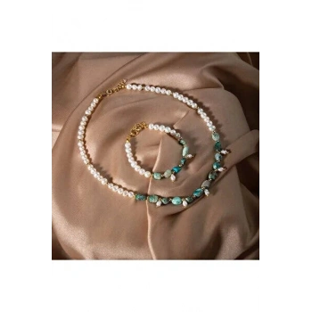 İnci-Krizokol Doğal Taş Takı Seti