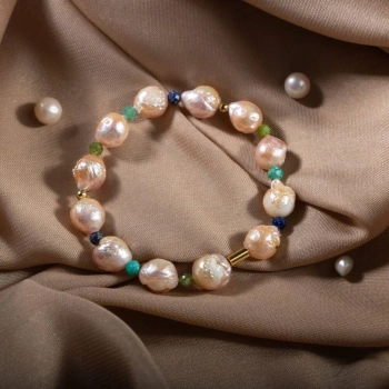 İnci-Lapis Lazuli-Amazonit-Yeşim Doğal Taş Gümüş Bileklik