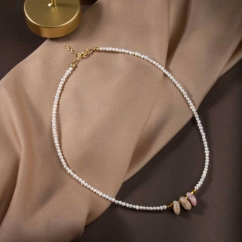 İnci-Pembe Opal Doğal Taş Gümüş Kolye