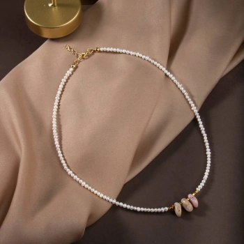 İnci-Pembe Opal Doğal Taş Gümüş Kolye