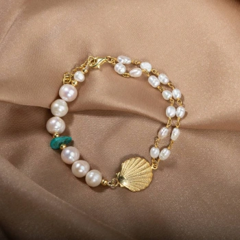 İnci-Turkuaz Doğal Taş Gümüş Midye Bileklik