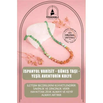 İspanyol Varisit-Güneş Taşı-Yeşil Aventurin Doğal Taş Altın Kaplama Kolye