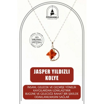 Jasper Doğal Taş Yıldızlı Kolye, Gümüş Zincir