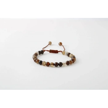 Kahve Göz Akik 6mm Merdiven Kapama Doğal Taş Bileklik