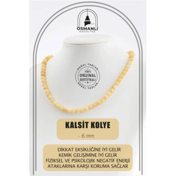 Kalsit 6 mm Dizi Doğal Taş Kolye