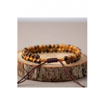 Kaplan Gözü 4mm Çift Sıra Doğal Taş Bileklik