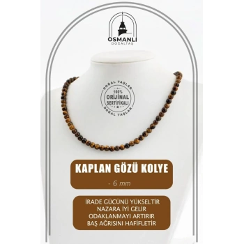 Kaplan Gözü 6 mm Dizi Doğal Taş Kolye