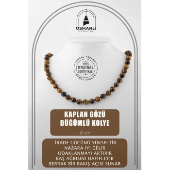 Kaplan Gözü 8 mm Düğümlü Doğal Taş Kolye