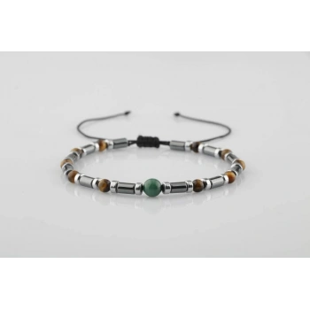 Kaplan Gözü-Hematit-Malakit Doğal Taş Bileklik