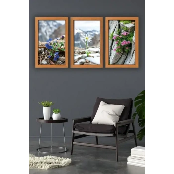 Kar Çiçek Üçlü Mdf Tablo