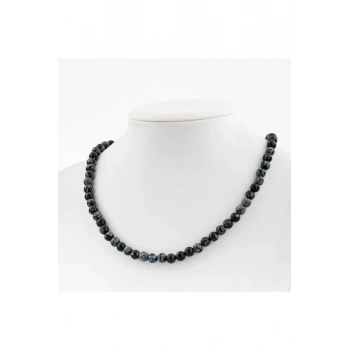 Karlı Obsidyen 6 mm Dizi Doğal Taş Kolye