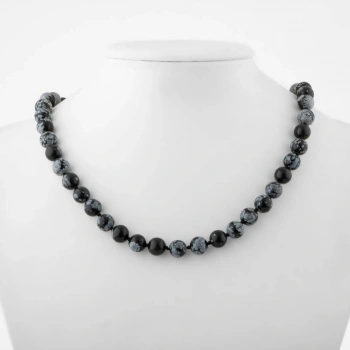 Karlı Obsidyen 8 mm Düğümlü Doğal Taş Kolye