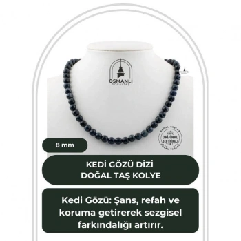 Kedi Gözü 8 mm Dizi Doğal Taş Kolye