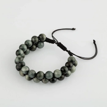 Kedi Gözü 8mm Çift Sıra Makrome Doğal Taş Bileklik